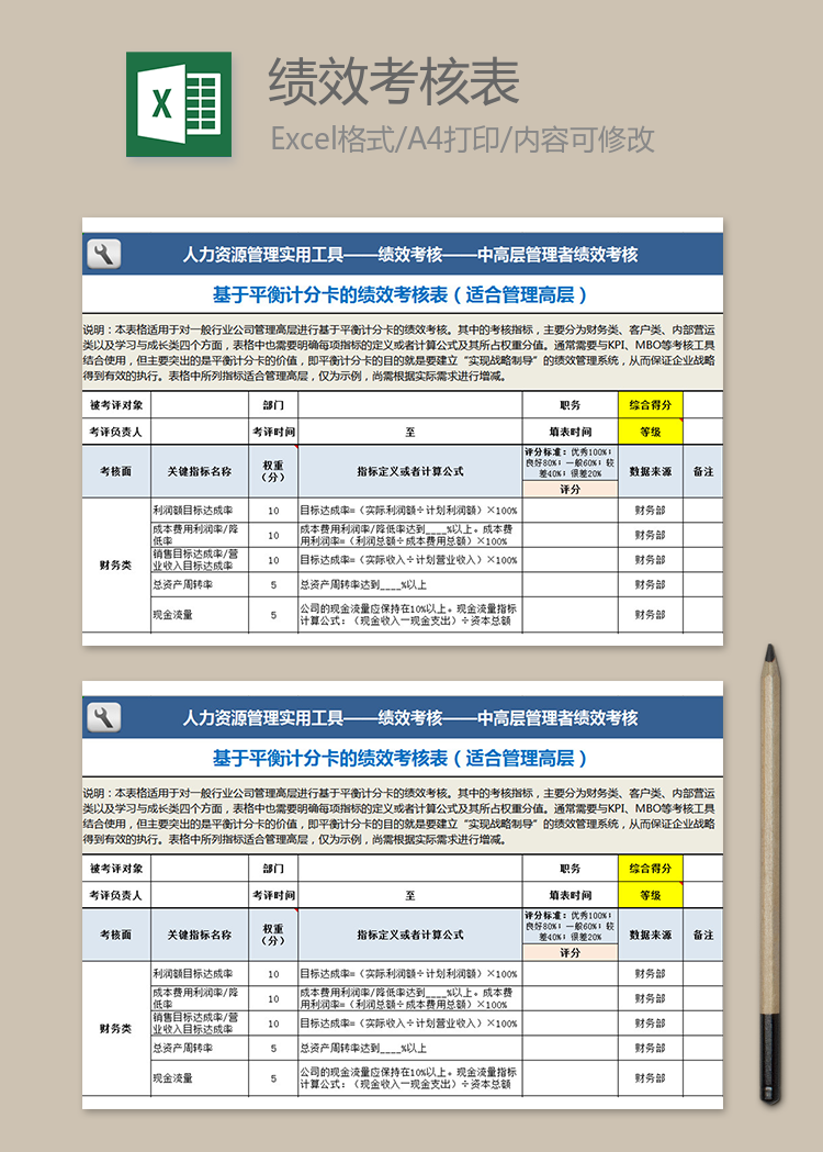 平衡計(jì)分卡績效考核表