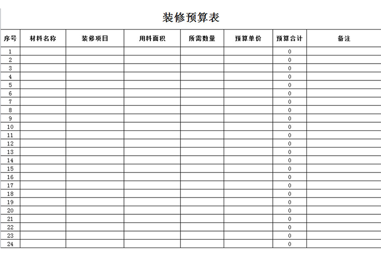 高檔裝修預(yù)算表-1