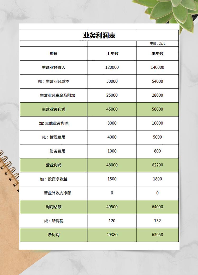 業(yè)務(wù)利潤(rùn)損益表