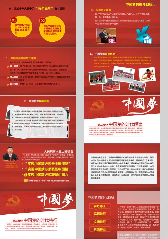 氣質(zhì)紅中國夢學(xué)習(xí)ppt模板-1