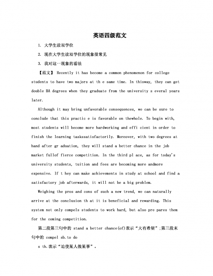 熱門精選英語四級范文