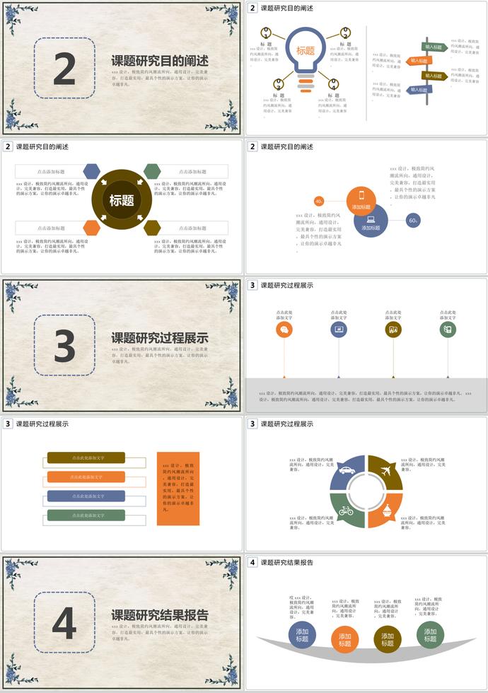 淡色底創意花卉畢業答辯PPT模板-1