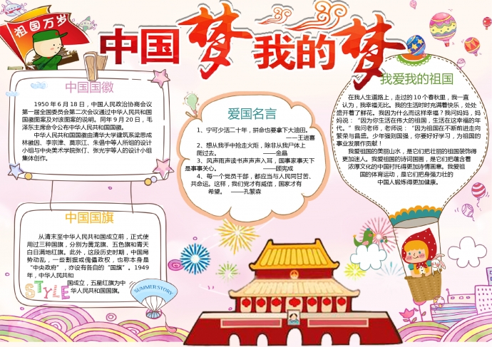 中國夢(mèng)我的夢(mèng)祖國萬歲手抄報(bào)