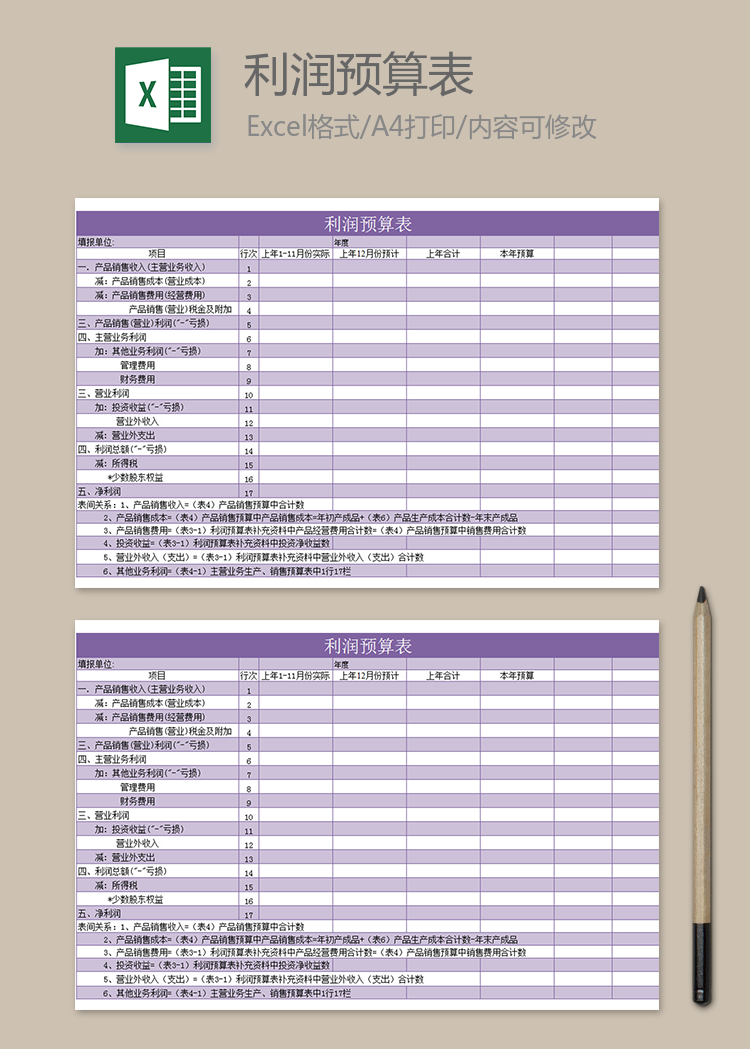 紫色利潤預算表
