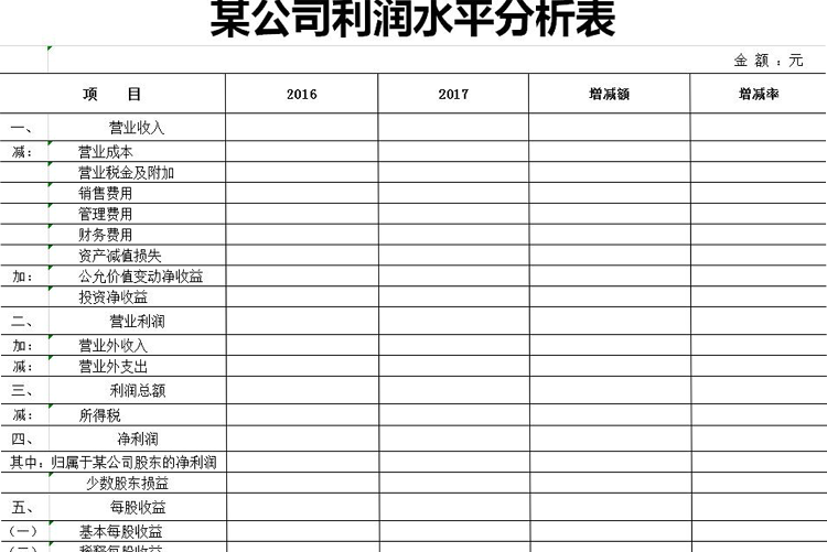 灰色風格企業(yè)利潤表分析模板-1