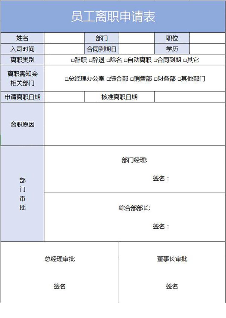 淺藍(lán)色簡約員工離職申請表-1