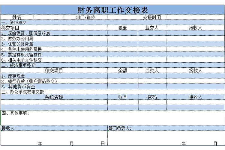 財務(wù)離職工作交接表-1