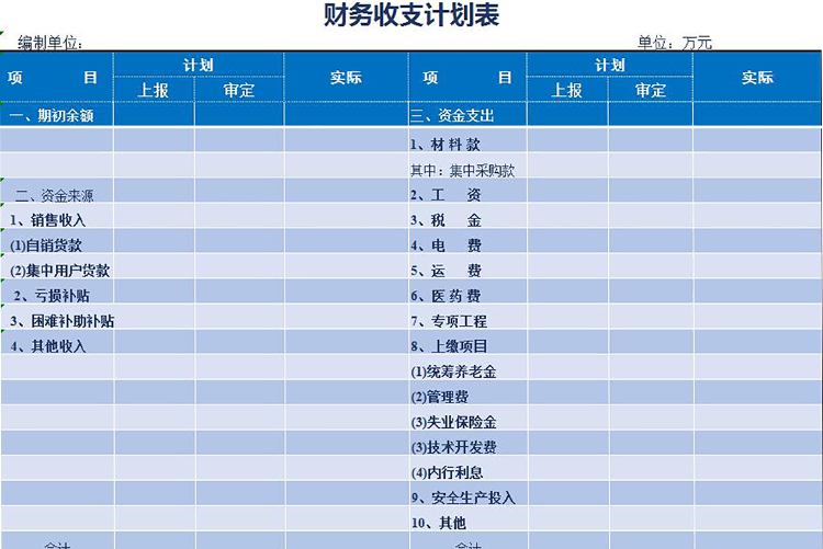 藍色財務收支計劃表-1