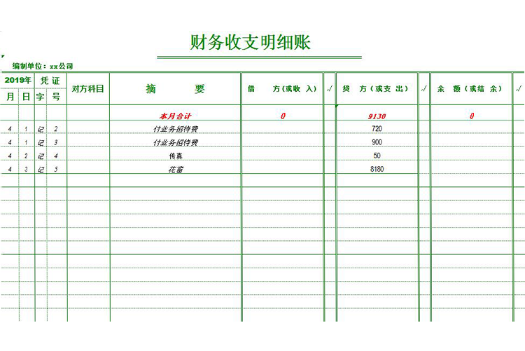 綠色邊框財(cái)務(wù)收支明細(xì)表-1