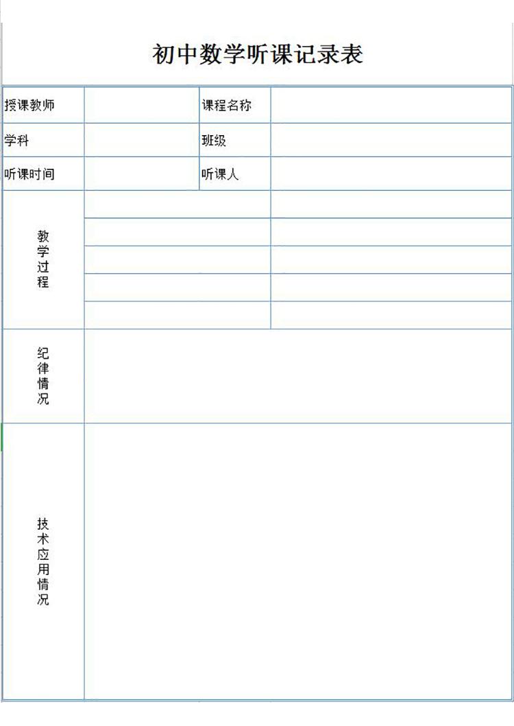 藍色邊框初中數學聽課記錄表-1