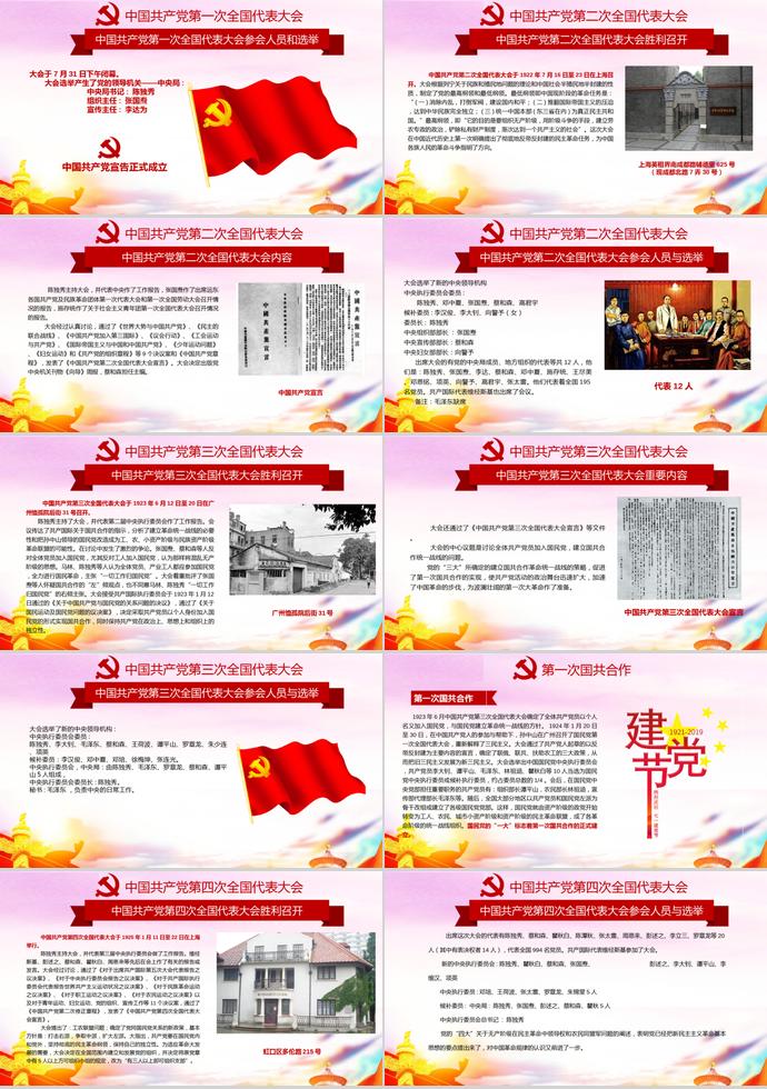 金紅炫彩風熱烈慶祝建黨節98周年PPT模板-2