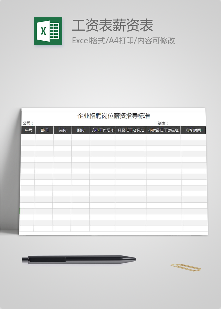 企業員工工資表薪資指導標準