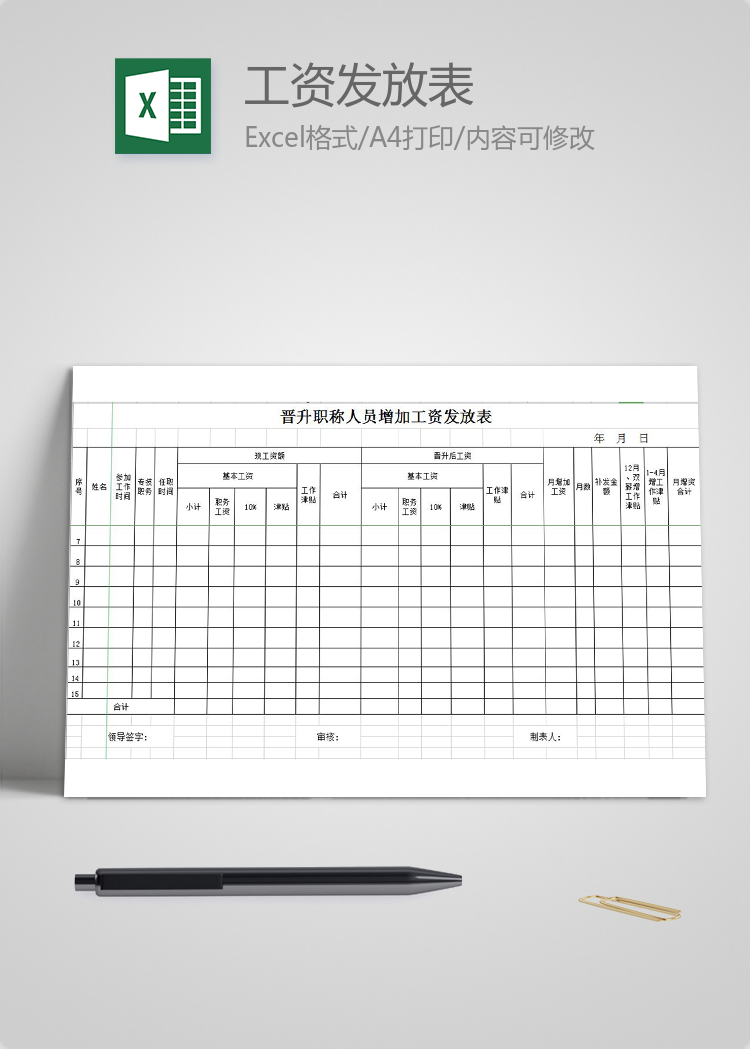 晉升職稱人員增加工資發(fā)放表