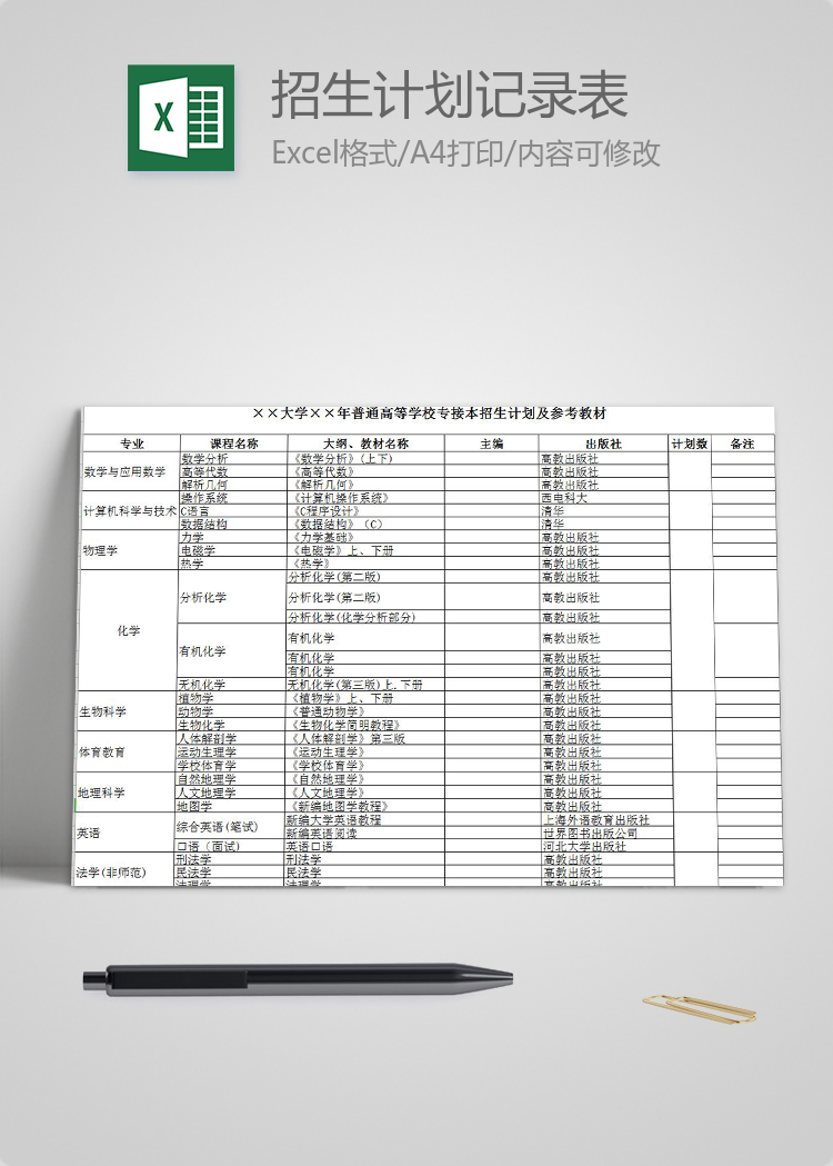 大學(xué)普通高等學(xué)校專接本招生計劃及參考教材