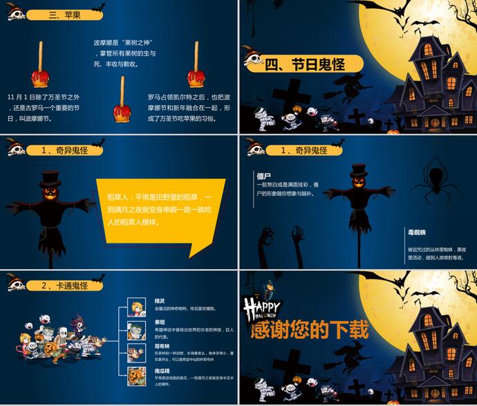 深藍系萬圣節(jié)起源故事介紹ppt模板-2