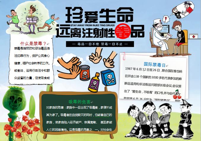 通用卡通遠(yuǎn)離注射毒品禁毒手抄報(bào)
