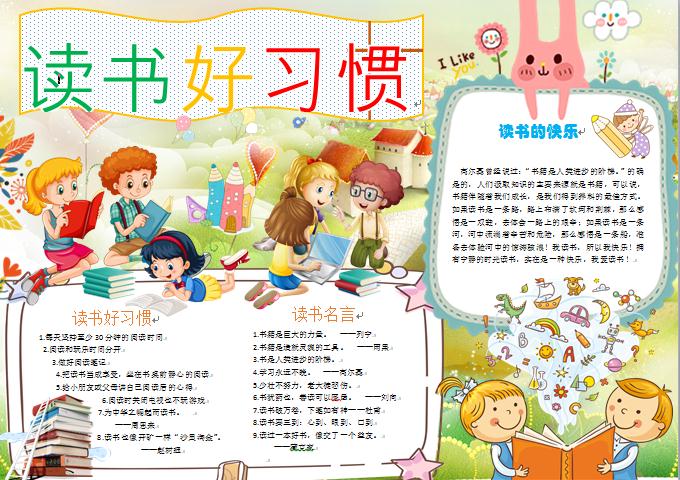 黃色背景主題讀書好習(xí)慣校園手抄報(bào)wps