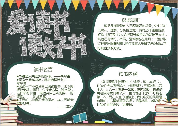 簡(jiǎn)約黑板背景愛(ài)讀書(shū)讀好書(shū)手抄報(bào)word模板