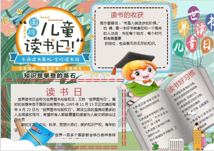 國(guó)際兒童讀書(shū)日手抄報(bào)小報(bào)Word模板