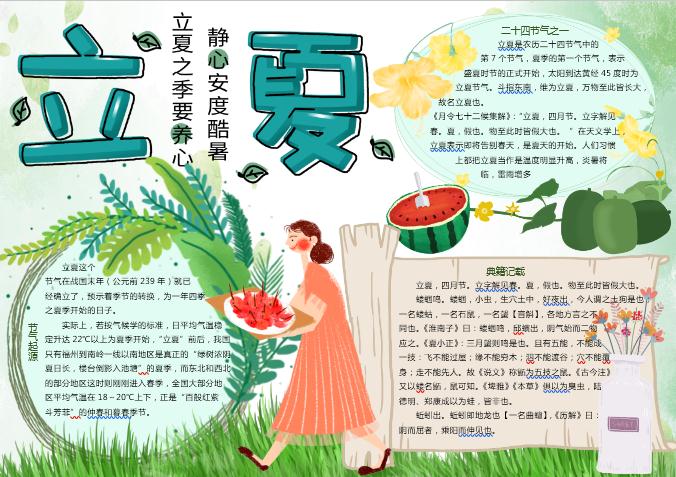 立夏手繪手抄報Word模板