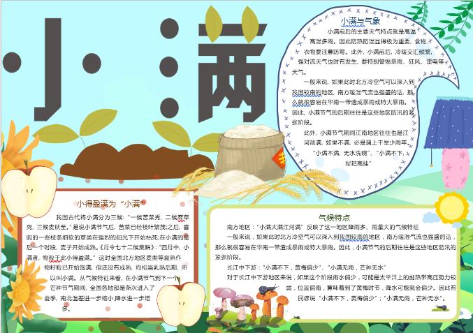 清新小滿(mǎn)氣候節(jié)氣手抄報(bào)Word模板