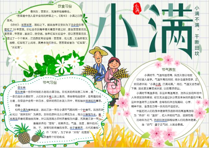可愛小滿節(jié)氣手抄報(bào)Word模板