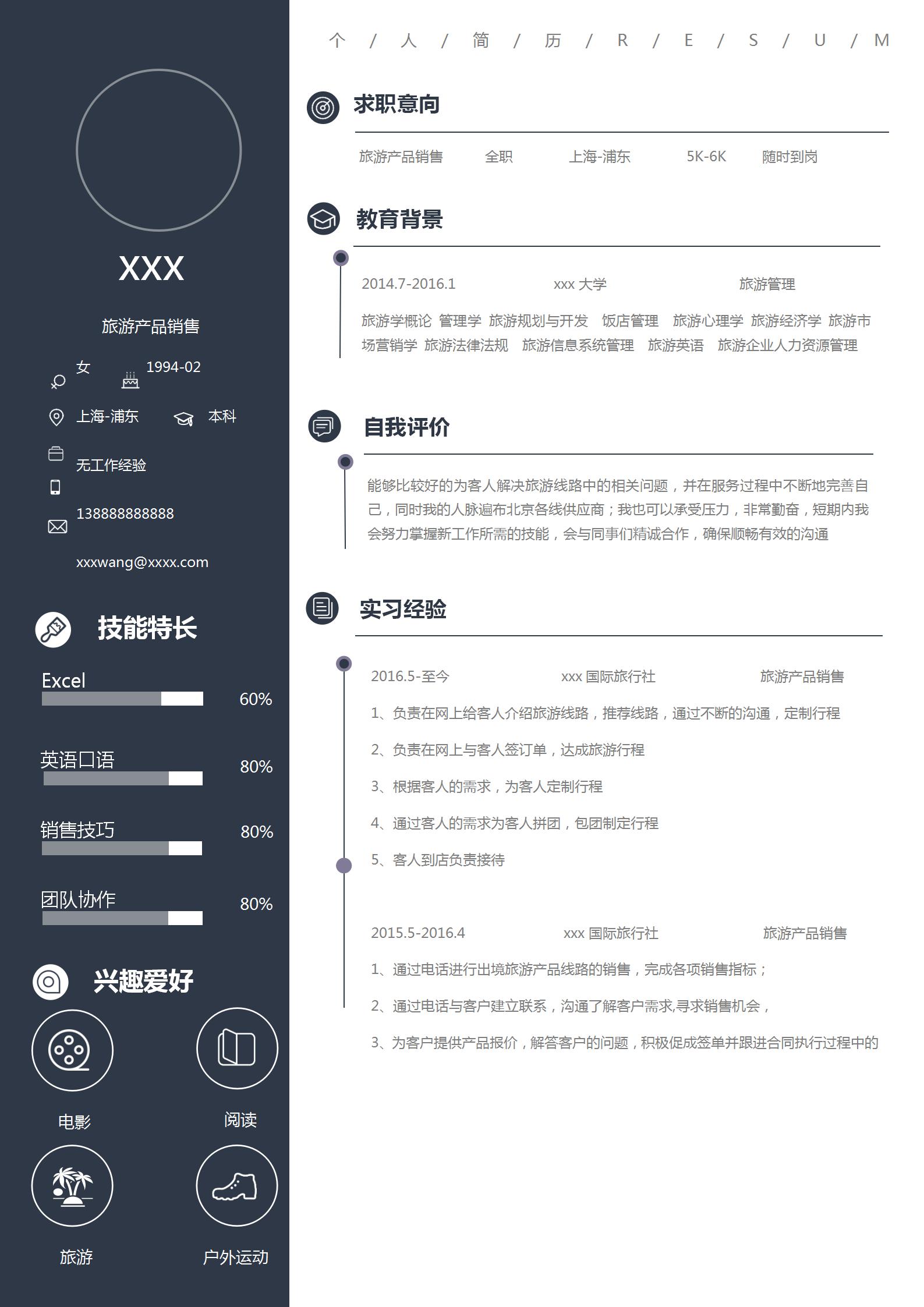墨藍(lán)簡(jiǎn)約風(fēng)旅游銷售個(gè)人簡(jiǎn)歷模板-1