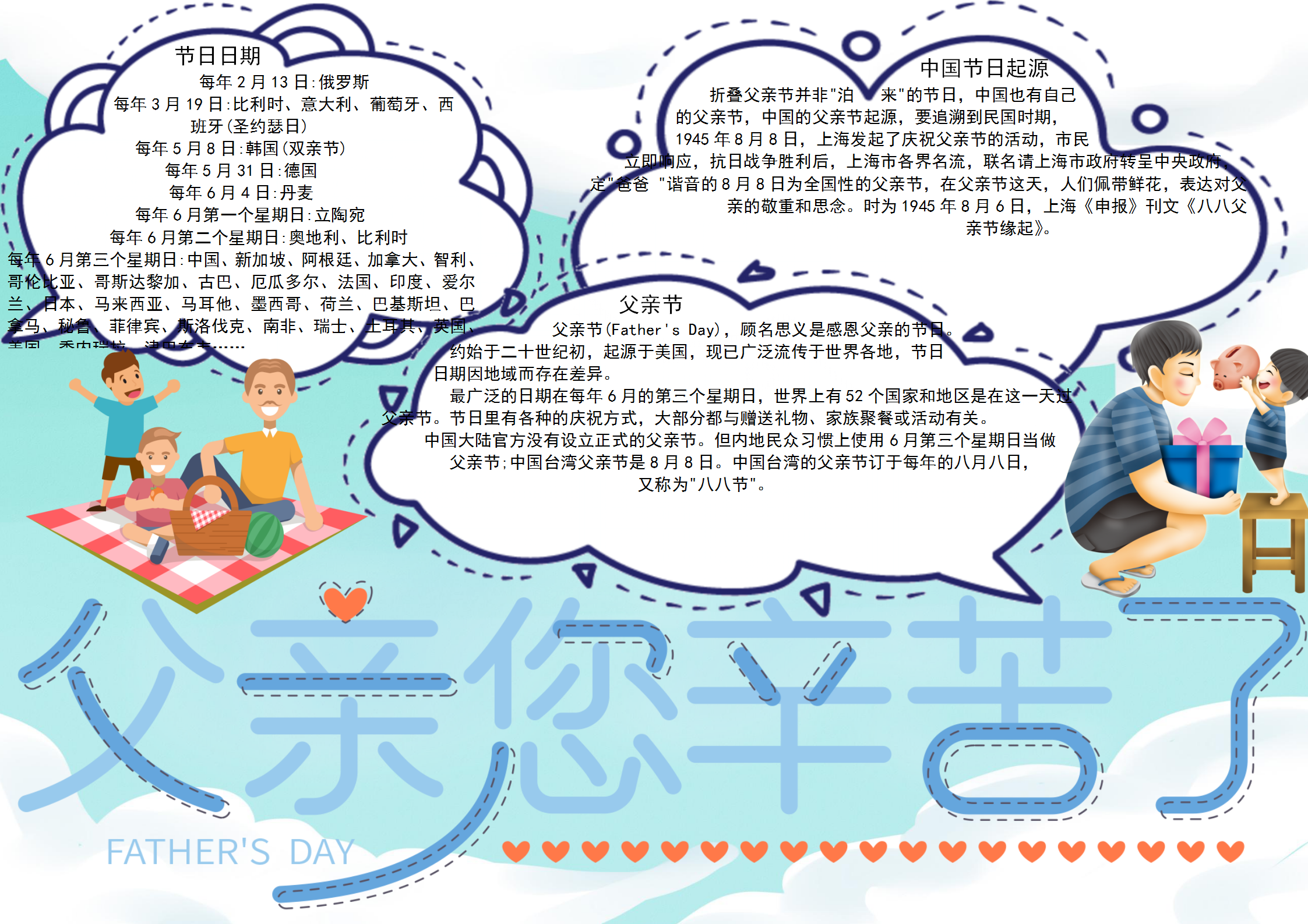 藍(lán)色清新手繪父親節(jié)手抄報(bào)