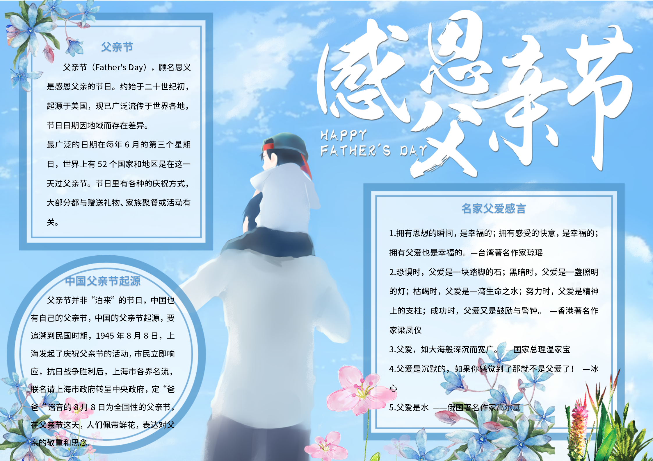 清新卡通父親節(jié)手抄報(bào)