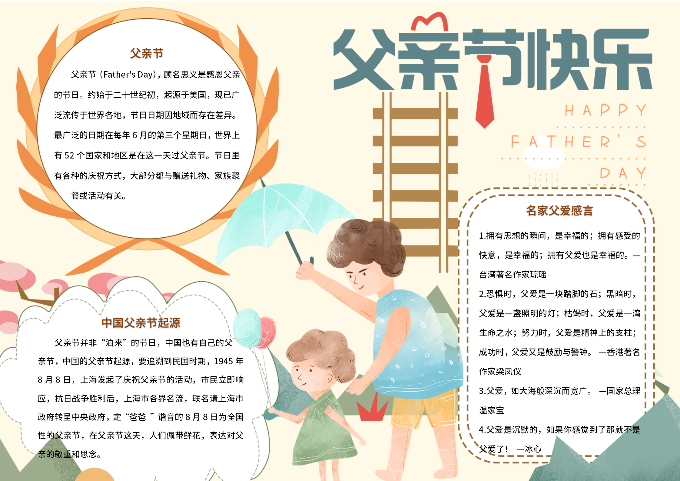清新父親節卡通溫馨手抄報