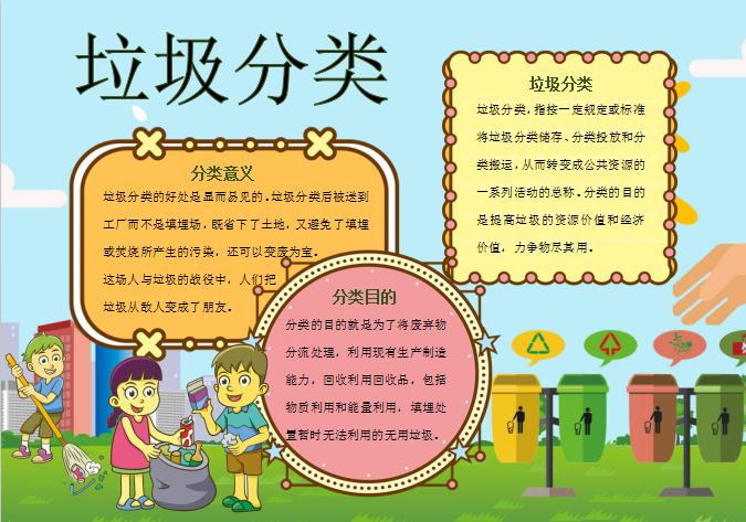 可愛(ài)卡通風(fēng)垃圾分類(lèi)手抄報(bào)小報(bào)Word模板