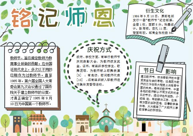 淺色簡(jiǎn)約清新銘記師恩小報(bào)Word模板