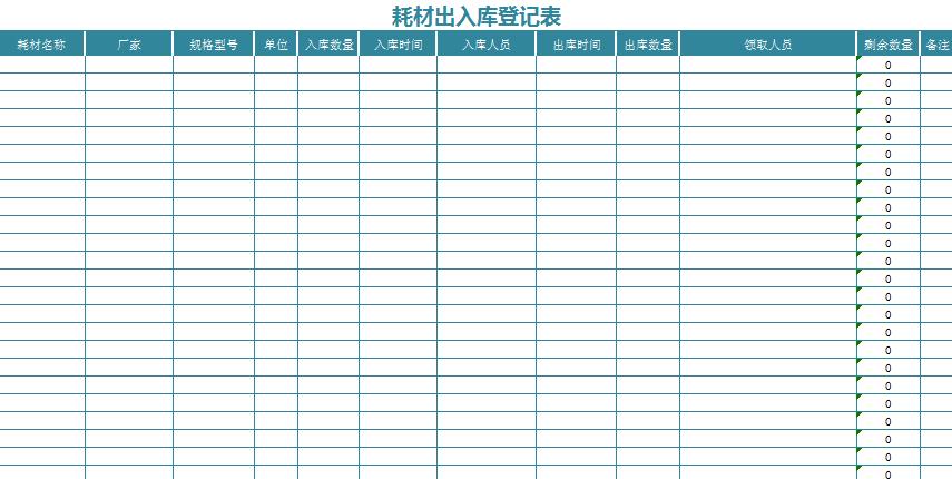 辦公耗材入庫(kù)登記表excel模板