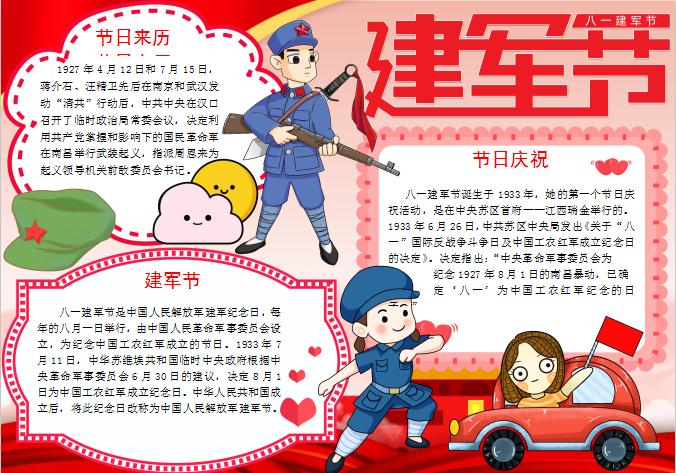 紅色創(chuàng)意卡通風(fēng)建軍節(jié)手抄小報Word模板