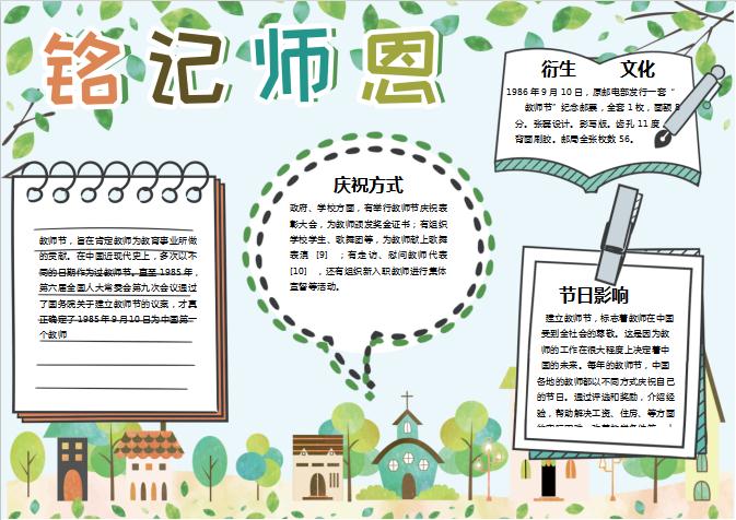 教師節(jié)銘記師恩手抄報Word模板