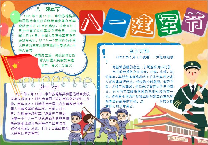 簡約大方風八一建軍節簡介手抄報word模板