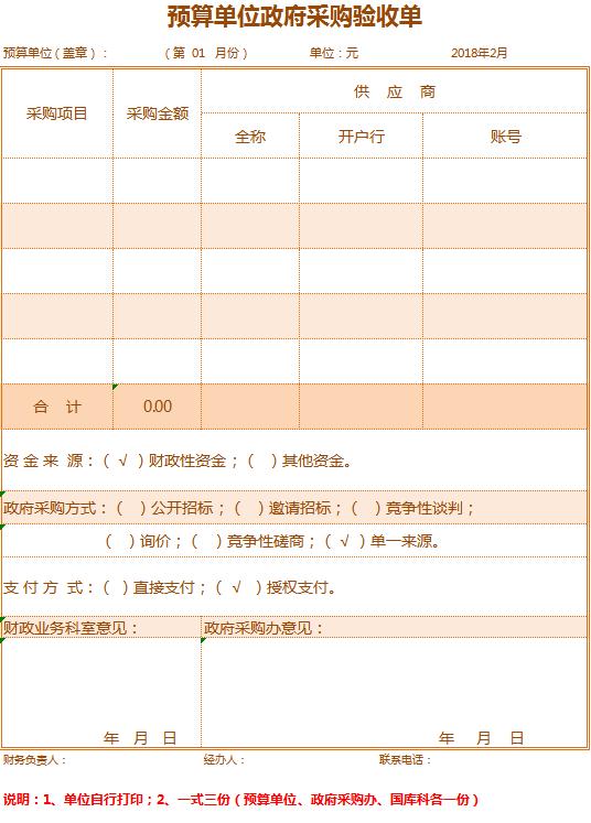 預(yù)算單位政府采購驗(yàn)收單excel模板
