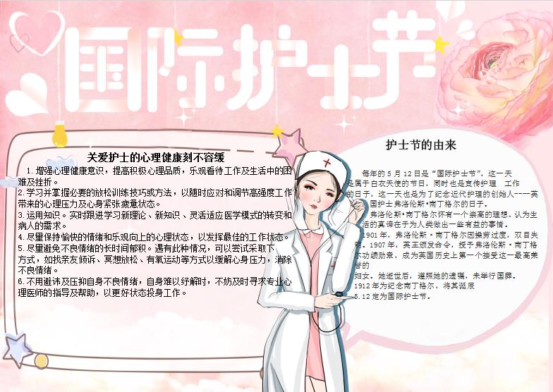 粉色簡(jiǎn)約國際護(hù)士節(jié)手抄小報(bào)Word模板