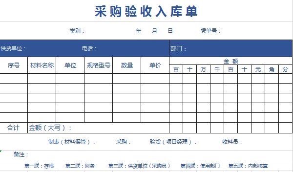 倉(cāng)庫(kù)采購(gòu)驗(yàn)收出入庫(kù)單excel模板