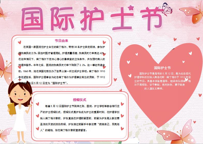 漸變粉色清新護士節手抄報模板