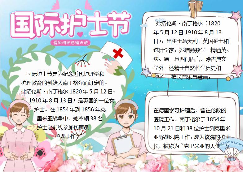 藍色清新國際護士節(jié)手抄報Word模板