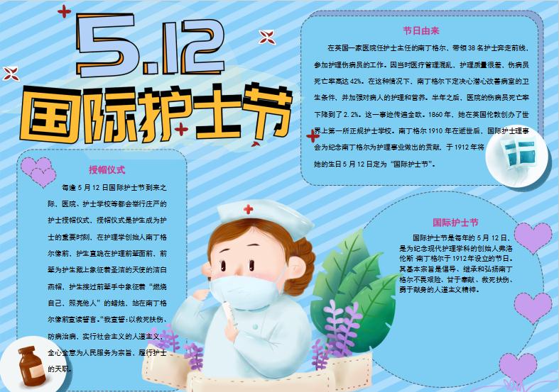 創(chuàng)意藍色卡通國際護士節(jié)手抄報