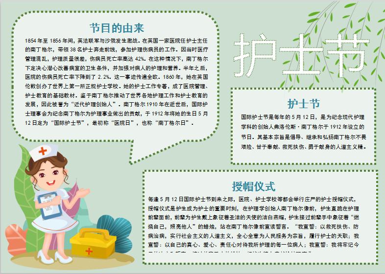 粉綠簡約國際護士節手抄報模板