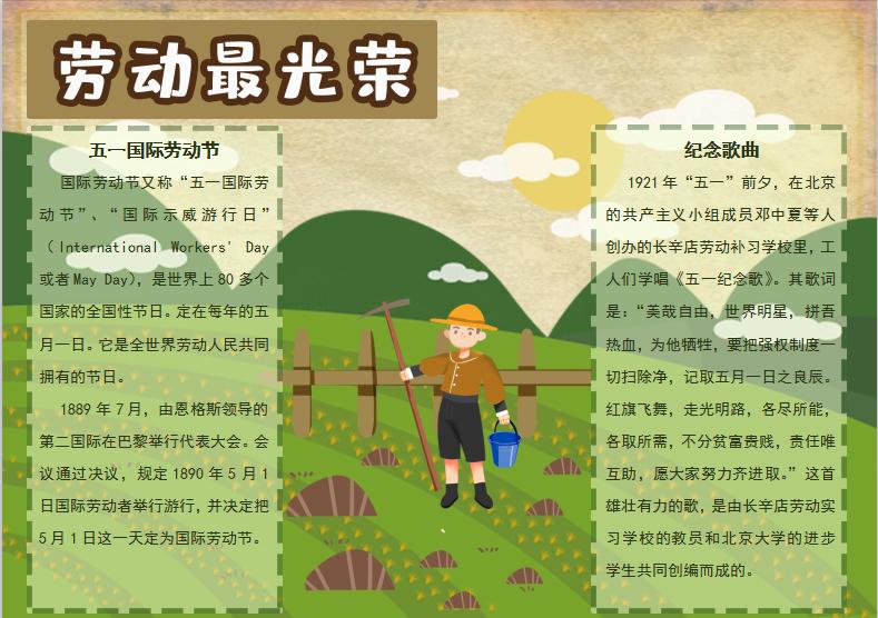 綠色五一勞動節手抄報Word模板
