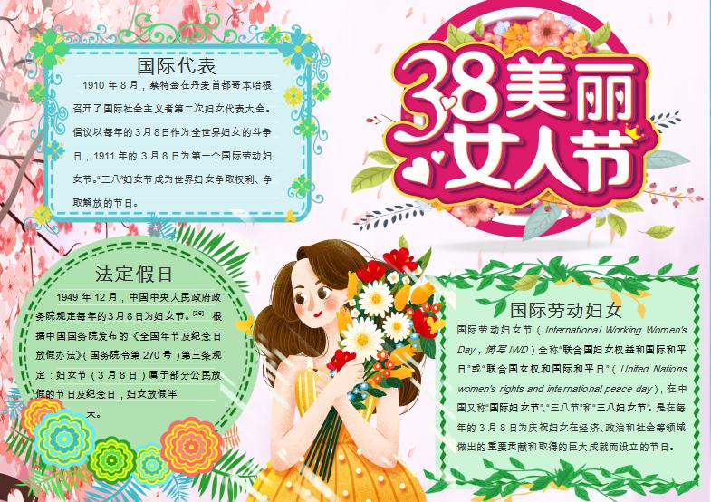 清新花卉三八女王節小報Word模板