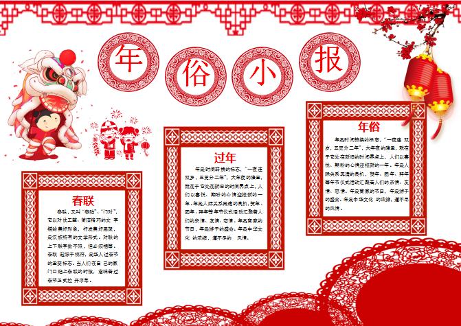 狗年剪紙春節(jié)年俗小報(bào)手抄報(bào)word模板