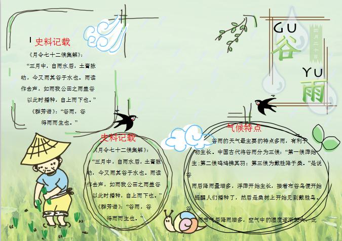 小清新淺綠谷雨節氣小報Word模板