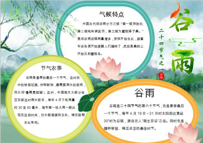 柳樹(shù)風(fēng)谷雨節(jié)氣小報(bào)Word模板