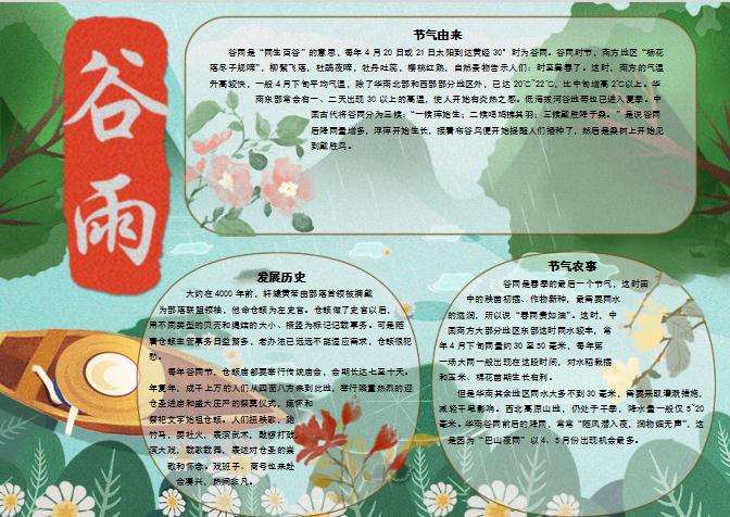 青色水彩谷雨節(jié)氣小報Word模板