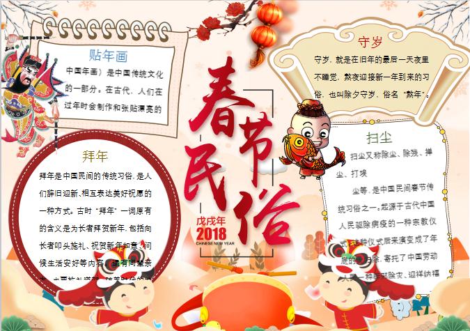中國風古典卡通春節(jié)民俗年俗小報手抄報Word模板